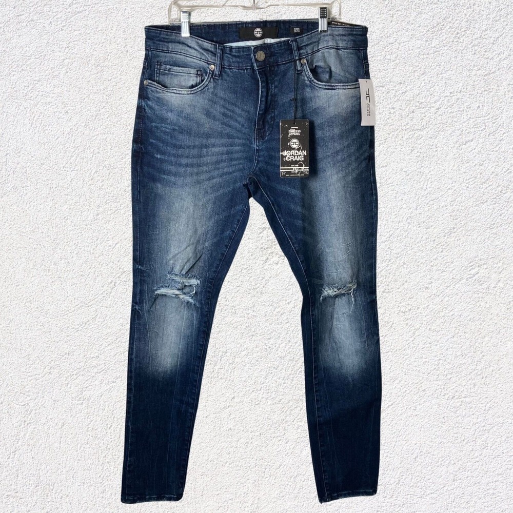 NEW Jordan Craig‎ Men Jeans Distressed Ross JR1078D Deep Blue (33 Inseam) Denim